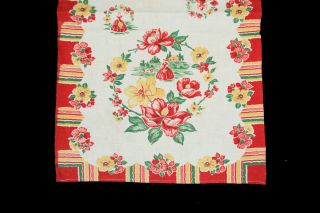Vtg 1950 ' s Novelty Print Linen Kitchen Towel Startex Floral Stripe Ladies Dress 4