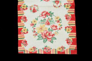 Vtg 1950 ' s Novelty Print Linen Kitchen Towel Startex Floral Stripe Ladies Dress 5