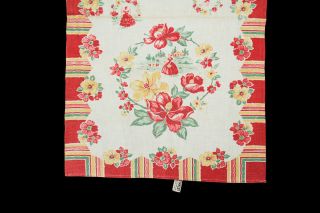 Vtg 1950 ' s Novelty Print Linen Kitchen Towel Startex Floral Stripe Ladies Dress 6