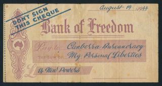 Australia: 1944 Bank Of Freedom " £14 Powers " Political Funny Money.  Rare