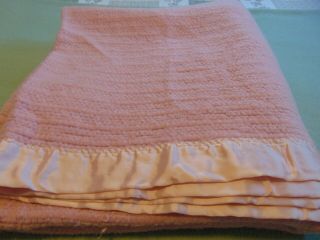 Vintage 82 " X 74 " Thermal Waffle Weave Blanket W Satin Binding Rose/pink