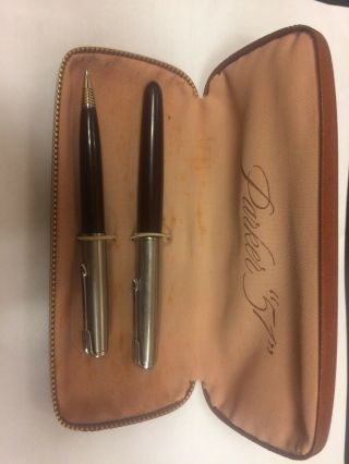 Vintage Parker 51 Pen & Mechanical Pencil Set Brown in Brown Case 2