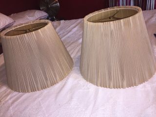 2 Vintage Stiffel Folded Linen Double Pinch Pleated Beige Lamp Shades 7x12x17.  5