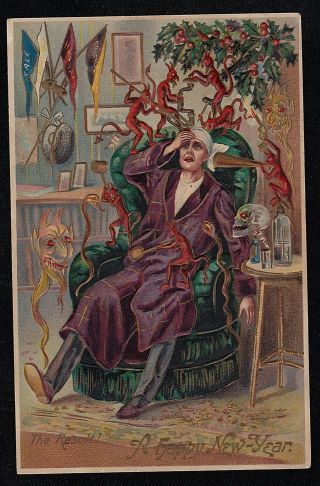 Vintage Antique Postcard A Happy Year - The Result Printed In Germany Devils