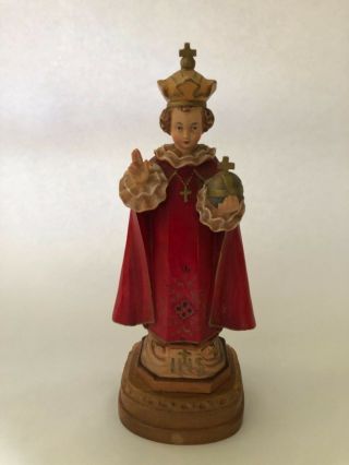 Anri Vintage Infant Jesus Of Prague Carved Wood Statue Italy 7.  5” 1950s - 1960s