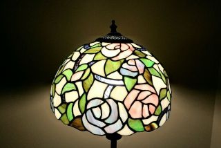 Vintage Leaded Floral Lamp Shade Tiffany Style Stained Glass 12 Inch