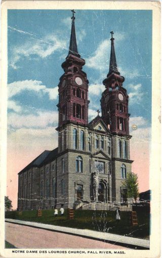 Notre Dame Des Lourdes Church Fall River Massachusetts Vintage Postcard