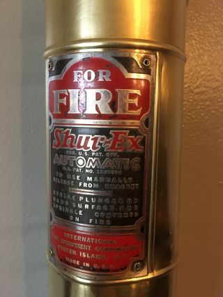 Antique 1920s Shur - Ex Fire Extinguisher Torpedo Style Polished Brass Rare Find
