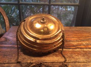 Antique Brass B & H Hanging Library Oil Lamp Ceiling Motor Pull Down