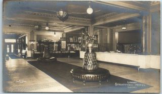 Chicago,  Illinois Rppc Photo Postcard " Lobby Stratford Hotel " C1900s W/ Stamp