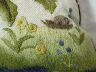 Vintage Crewel Embroidery Needlework Pillow Tree Deer Bird Flowers 3