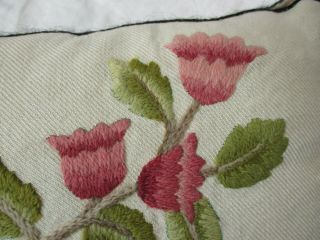 Vintage Crewel Embroidery Needlework Pillow Tree Deer Bird Flowers 4