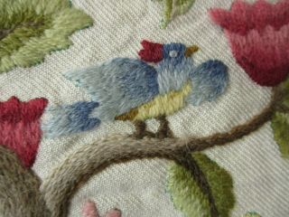 Vintage Crewel Embroidery Needlework Pillow Tree Deer Bird Flowers 5