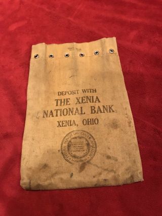 Vintage Canvas Bank Deposit Bag From The Xenia (oh) National Bank.