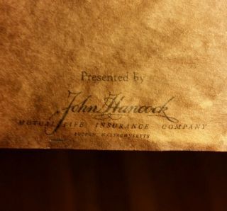 Vintage c1926 Declaration of independence presented by John Hancock Insurance Co 5