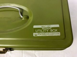 Vintage Union Steel Utility Tool Box Green 11 Inches 3
