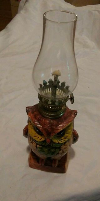 Vintage Scotty Ceramic Owl Miniature Oil Lamp W|o Shade Japan