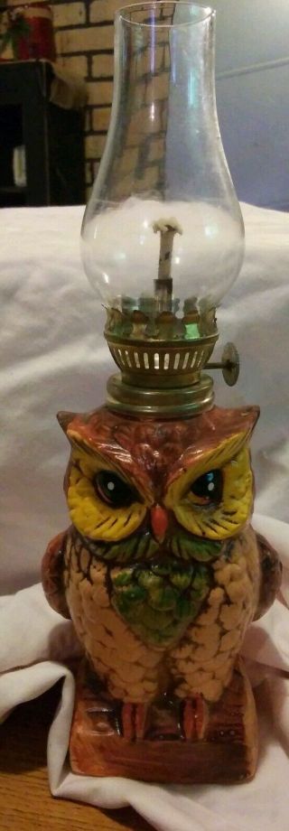 Vintage Scotty Ceramic Owl Miniature Oil Lamp w|o Shade Japan 2