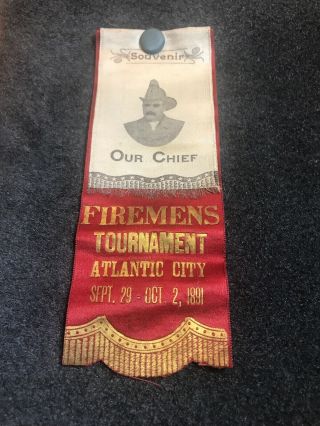 1891 Atlantic City Nj Firemens Tournament Ribbon