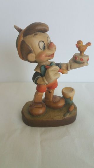 Anri Walt Disney Pinocchio Holding A Bird Limited Edition Wood Carved Figurine