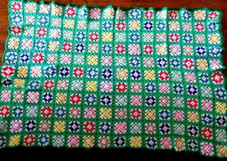 Vntg Afghan Hand Crochet Granny Square Throw Couch Roseanne Lap Blanket 52x72 "