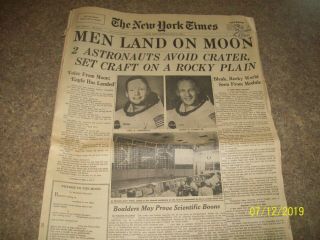 Apollo 11 Moon Landing July 21,  1969 York Times Newspaper