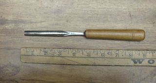 Antique Mose? 5/16 " X 4 - 7/16 " Tang Gouge Chisel,  W/4 - 1/8 " Wood Handle,  Good Cond.