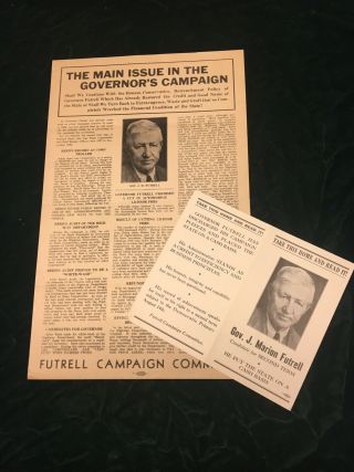 1934 Governor J.  M.  Futrell Campaign Promise Poster Broadside Arkansas History