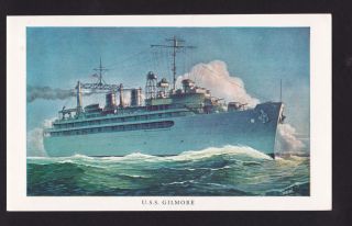 Artist Signed Wwii Ship U.  S.  S.  Gilmore Navy Submarine Tender Military Postcard