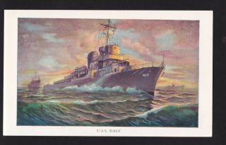 Artist Signed Wwii Ship U.  S.  S.  Daly Navy Destroyer Escort Military Postcard