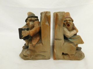 Anri Carved Wood Book Ends Accordion Lute Musicians