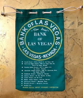 Vintage Bank Of Las Vegas Drawstring Money Drop Bag