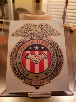 Vintage 1950s National Police & Firefighters Association Window Decal