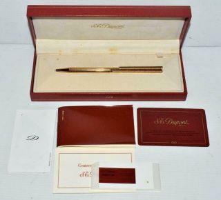St Dupont Classic Slim Ballpoint Pen Gold Plated Striped Barley Pattern