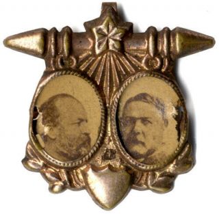 1880 Garfield Arthur Campaign Jugate Shell Badge Dewitt Jg 1880 - 27