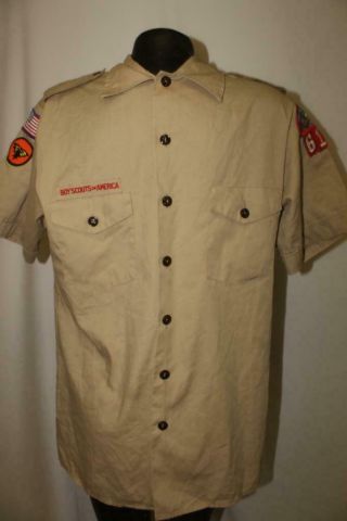 Vintage Bsa Boy Scouts Of America Mens Medium Uniform Shirt Salt Lake Utah Vtg M