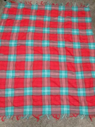 Wool Cashmere Hiltop Blanket 56x47 Red And Blue Plaid Camping Cabin 4.  19