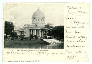 1902 India Postcard Of The General Post Office In Calcutta By Thacker Spink & Co