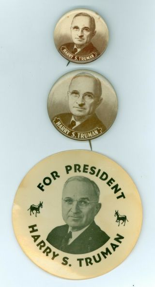 2 Vintage 1948 - 49 President Harry S.  Truman Political Pinback Buttons 1 Disc