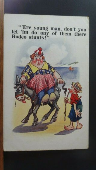 Dudley Buxton Comic Postcard: Seaside Donkey Rides & Fat Lady Theme