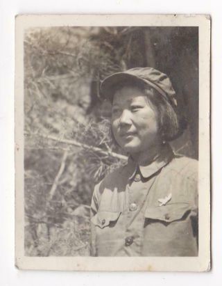 Korean War Chinese Pva Female Soldier In Country Dove Pin 1953 Photo