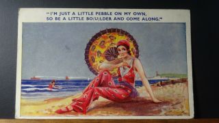 Comic Postcard: Seaside Flapper & Parasol Theme