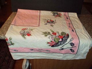 Vintage Linen Pink And White 50 Inch Tablecloth Utensils And Cooking De Id:42084