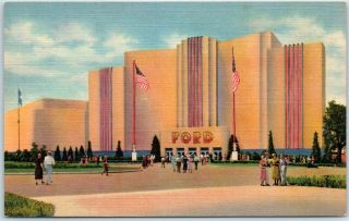 1936 Texas Centennial Expo Postcard Ford Motor Co.  Building Linen