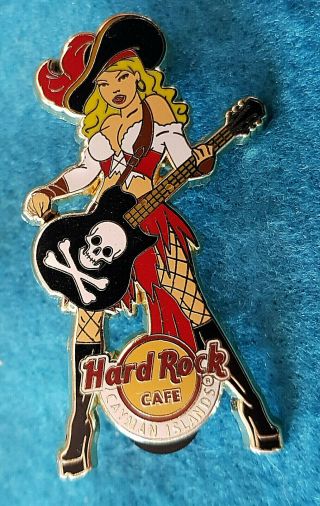 Cayman Islands Blonde Pirate Girl Skull Cross Bones Guitar Hard Rock Cafe Pin Le