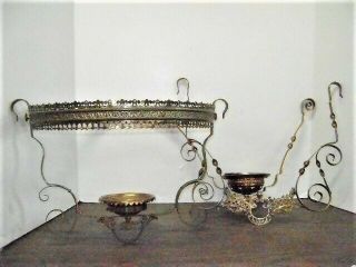 3 Antique Brass Frames For Hanging Library Oil Lamp
