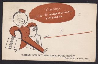 Pittsburgh - Roosevelt Hotel - Advertising - Luggage Porter - Art Deco - Vintage Postcard