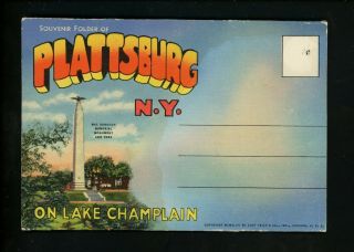 Postcard Folder York Ny Plattsburg Monument Large Letter Linen Curt Teich