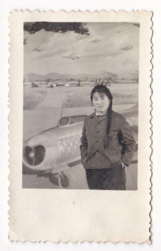 Chinese Girl Painted Mig Fighter Backdrop China Cultural Revolution Studio Photo