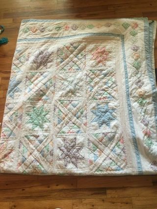 Vintage Arch Quilt Star Design Pastel Colors 80in X 96in